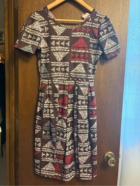 LuLaRoe Brown Dress with White and Red Geometric Print